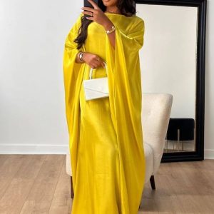 Abaya Dubai jaune avec motif papillon élégant