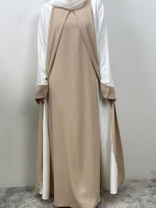 Abaya Dubai kimono blanc cassé et beige sable