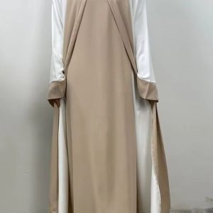 Abaya Dubai kimono blanc cassé et beige sable