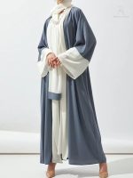 Abaya Dubai kimono bleu perle et blanc