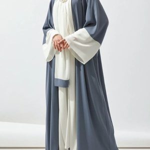 Abaya Dubai kimono bleu perle et blanc