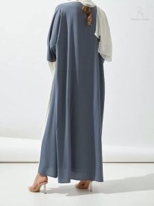 Abaya Dubai, style kimono en bleu et blanc