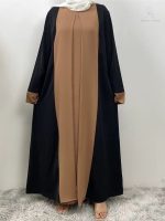 Abaya noire et beige caramel style kimono