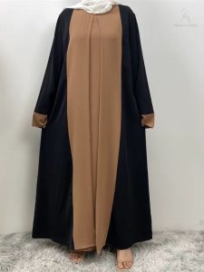 Abaya noire et beige caramel style kimono