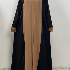 Abaya noire et beige caramel style kimono