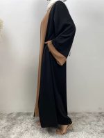 Abaya Dubai avec design kimono en noir et beige