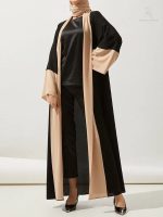Abaya Dubai kimono noire et beige élégante et moderne