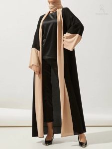 Abaya Dubai kimono noire et beige élégante et moderne