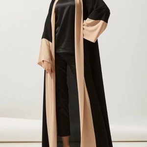 Abaya Dubai kimono noire et beige élégante et moderne
