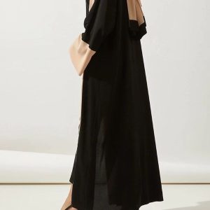 Abaya kimono avec design noir et beige, style Dubai