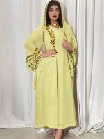 Abaya Dubai kimono couleur or safran élégante et moderne
