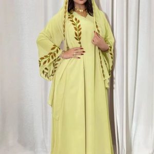 Abaya Dubai kimono couleur or safran élégante et moderne