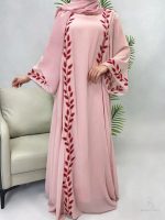 Abaya Dubai kimono rose blush élégante et raffinée