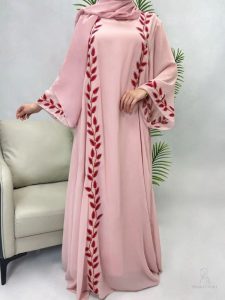 Abaya Dubai kimono rose blush élégante et raffinée