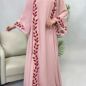 Abaya Dubai kimono rose blush élégante et raffinée