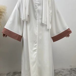 Abaya Dubai en rose et blanc, design kimono élégant