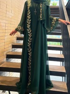 Abaya kimono vert émeraude élégante inspirée de Dubaï