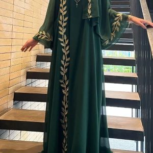Abaya kimono vert émeraude élégante inspirée de Dubaï