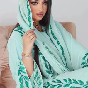 Abaya Dubai kimono en vert turquoise élégant