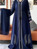 Abaya luxe bleu nuit élégante de style Dubai