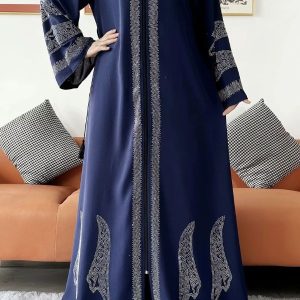 Abaya Dubai en satin bleu nuit, chic et raffinée
