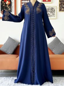 Abaya luxe bleu royal élégante et raffinée