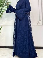 Abaya luxe bleu saphir en dentelle