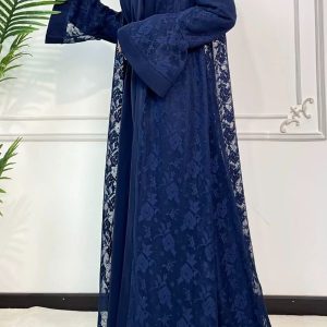 Abaya luxe bleu saphir en dentelle