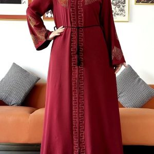 Abaya luxe bordeaux impérial, style Dubai élégant