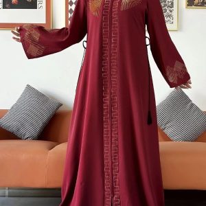 Abaya bordeaux, design traditionnel inspiré de Dubaï