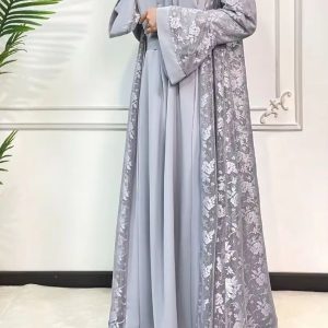 Abaya Dubai en dentelle grise raffinée