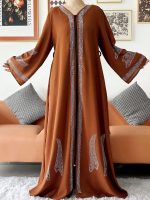 Abaya luxe marron épicé, élégante et raffinée