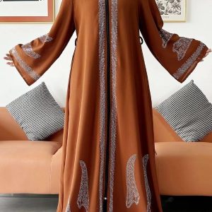 Abaya luxe marron épicé, élégante et raffinée