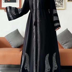 Abaya luxe noire inspirée de Dubaï pour femme
