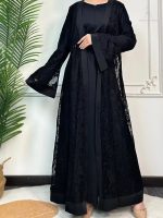 Abaya noire en dentelle luxe de style Dubai