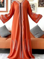 Abaya élégante en orange brûlé, style Dubai