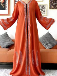 Abaya élégante en orange brûlé, style Dubai