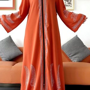 Abaya élégante en orange brûlé, style Dubai