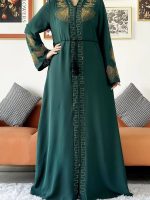 Abaya luxe vert émeraude, style Dubai élégant et raffiné