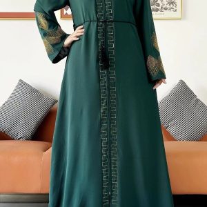 Abaya luxe vert émeraude, style Dubai élégant et raffiné