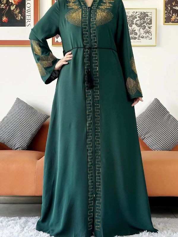 Abaya luxe vert émeraude, style Dubai élégant et raffiné