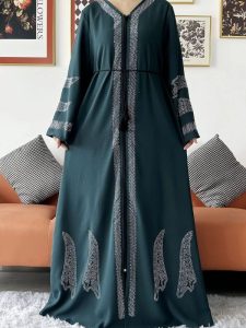 Abaya Dubai en vert saphir élégant
