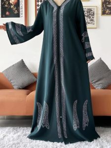 Abaya longue verte saphir, design moderne