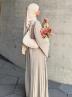 Abaya de style Dubaï, teinte beige classique