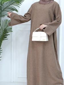 Abaya café pour femme, style Dubaï, chic et raffiné