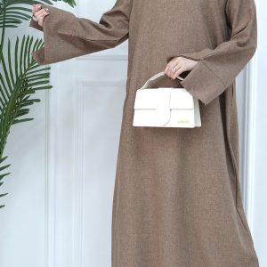 Abaya café pour femme, style Dubaï, chic et raffiné