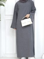 Abaya moderne pour femme, couleur gris foncé, style Dubaï