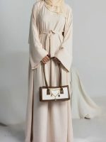 Abaya Kimono 2 pièces beige élégante et moderne