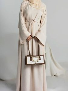 Abaya Kimono 2 pièces beige élégante et moderne