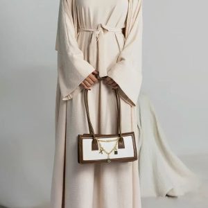 Abaya Kimono 2 pièces beige élégante et moderne